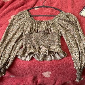 cropped floral ruffled long sleeve top
